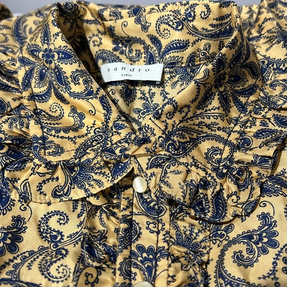 NWT Sandro Harmonie Printed 100% Silk Ruffle Dress—Missing Belt - Picture 4 of 5